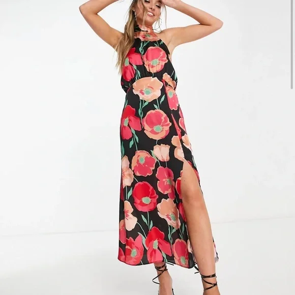Topshop floral satin midi dress cheap